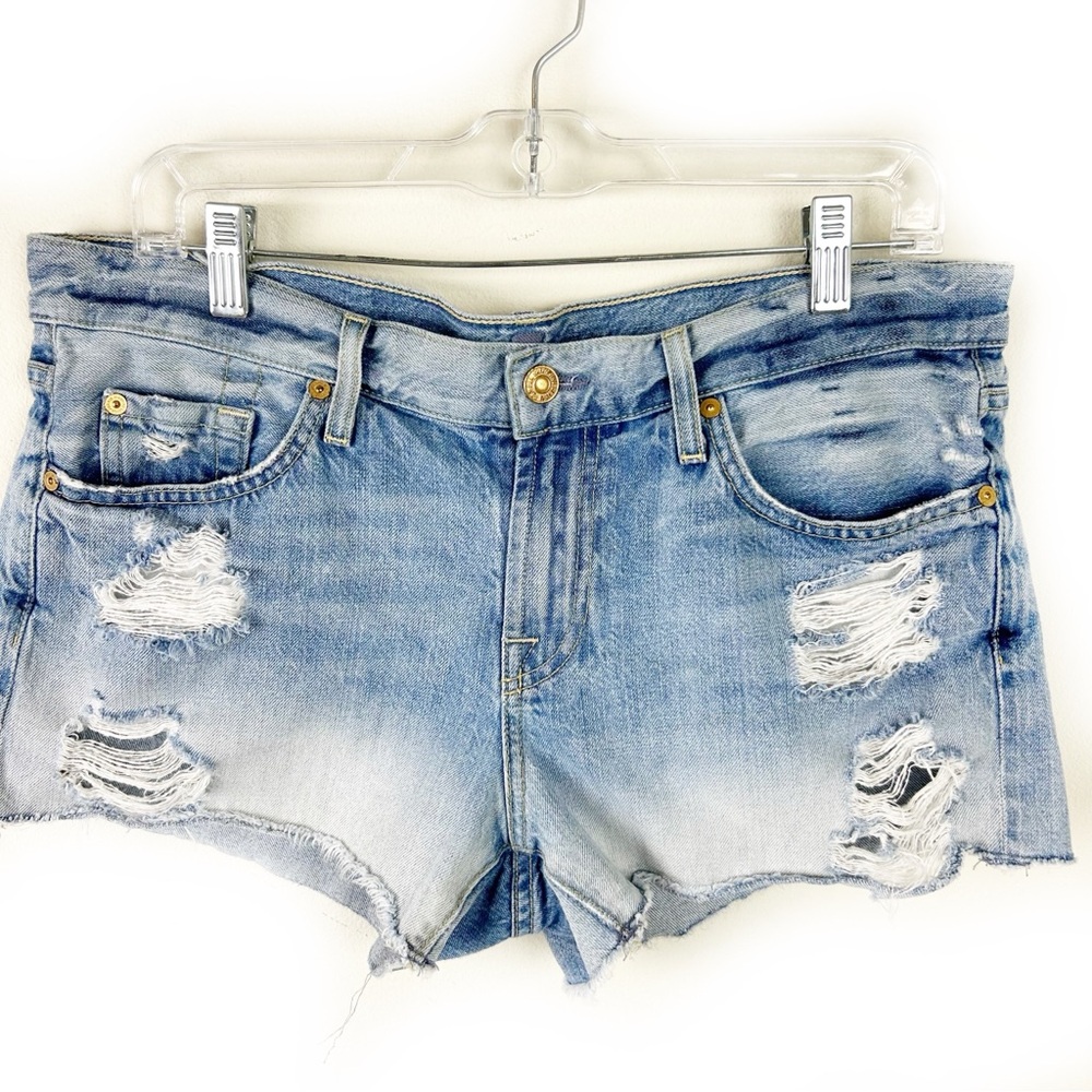 7 for all mankind raw hem distressed cut-off shorts size: 30